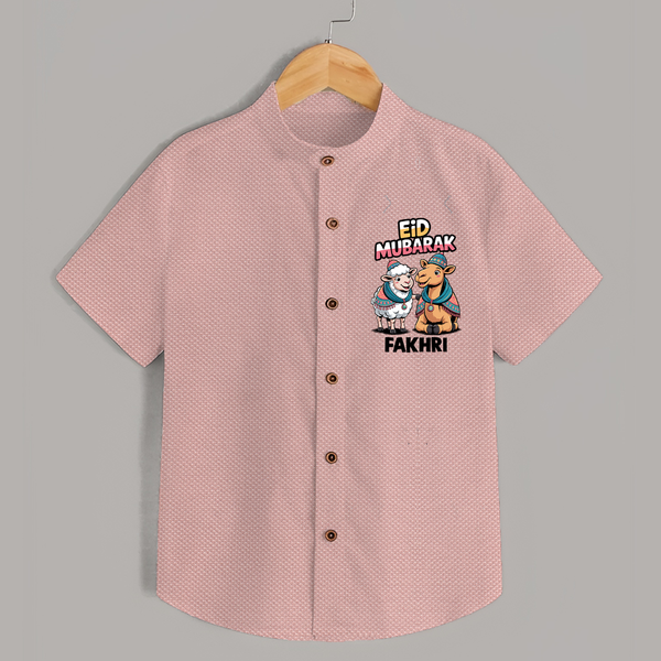 Eid Mubarak Sheep & Camel Personalized Baby Shirt - PEACH - 0 - 6 Months Old (Chest 23")