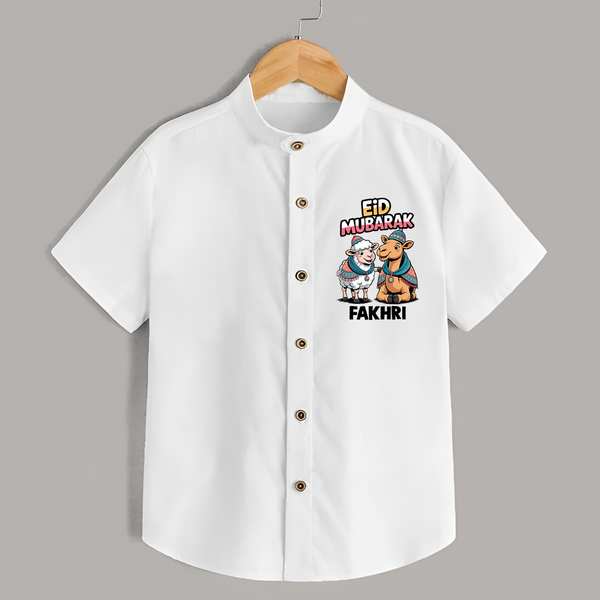 Eid Mubarak Sheep & Camel Personalized Baby Shirt - WHITE - 0 - 6 Months Old (Chest 23")