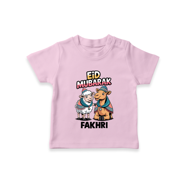 Eid Mubarak Sheep & Camel Personalized Baby Tshirt - BABY PINK - 0-5 Months Old (Chest 17")