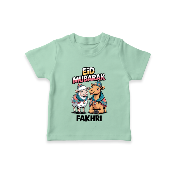 Eid Mubarak Sheep & Camel Personalized Baby Tshirt - MINT GREEN - 0-5 Months Old (Chest 17")