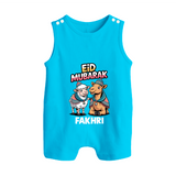 Eid Mubarak Sheep & Camel Personalized Baby Button Romper - SKY BLUE - New Born (Chest 18")