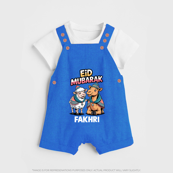 Eid Mubarak Sheep & Camel Personalized Baby dungaree - COBALT BLUE - 0 - 5 Months Old (Chest 18")