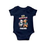 Eid Mubarak Sheep & Camel Personalized Baby Romper - NAVY BLUE - New Born (Chest 14")