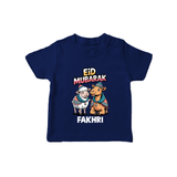 Eid Mubarak Sheep & Camel Personalized Baby Tshirt - NAVY BLUE - 0-5 Months Old (Chest 17")