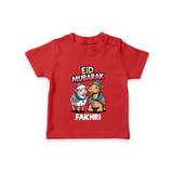 Eid Mubarak Sheep & Camel Personalized Baby Tshirt - RED - 0-5 Months Old (Chest 17")