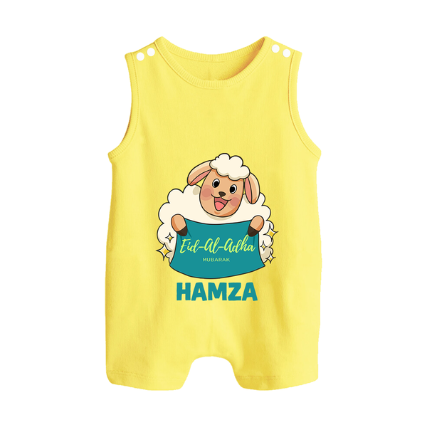 Eid Al Adha Cute Sheep Personalized Baby Button Romper - PASTEL YELLOW - New Born (Chest 18")