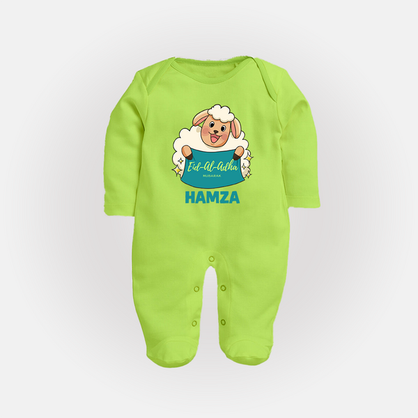 Eid Al Adha Cute Sheep Personalized Baby Full Body Suit - LIME GREEN - New Born (Chest 7.5")