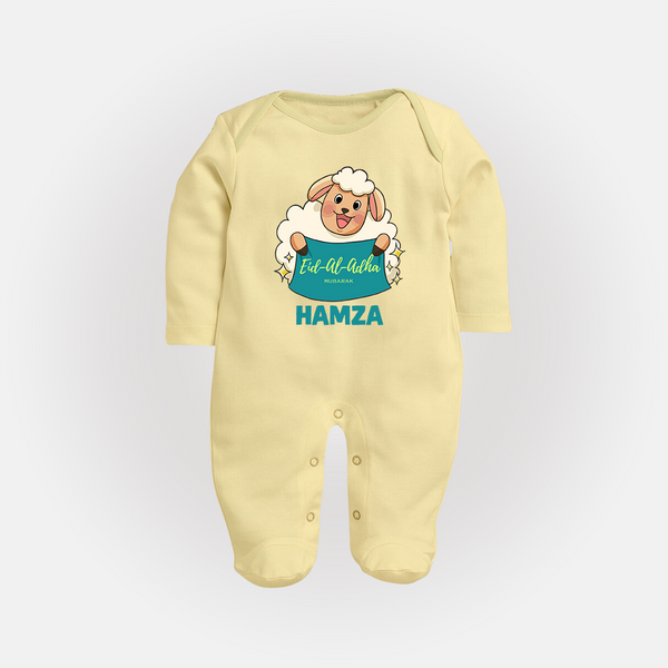 Eid Al Adha Cute Sheep Personalized Baby Full Body Suit - PASTEL YELLOW - New Born (Chest 7.5")