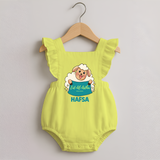 Eid Al Adha Cute Sheep Personalized Baby Romper Frock - PASTEL YELLOW - 0 - 3 Months Old (Chest 19")