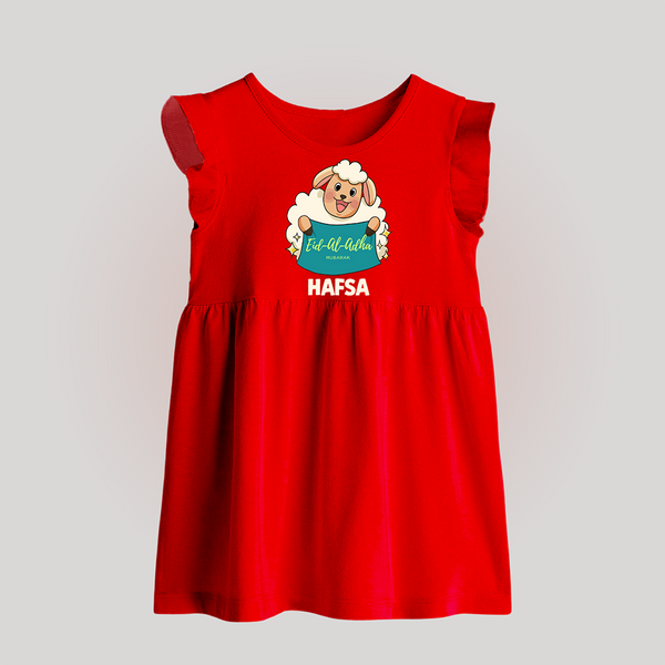 Eid Al Adha Cute Sheep Personalized Baby Baby Frock - RED - 0 - 3 Months Old (Chest 17")
