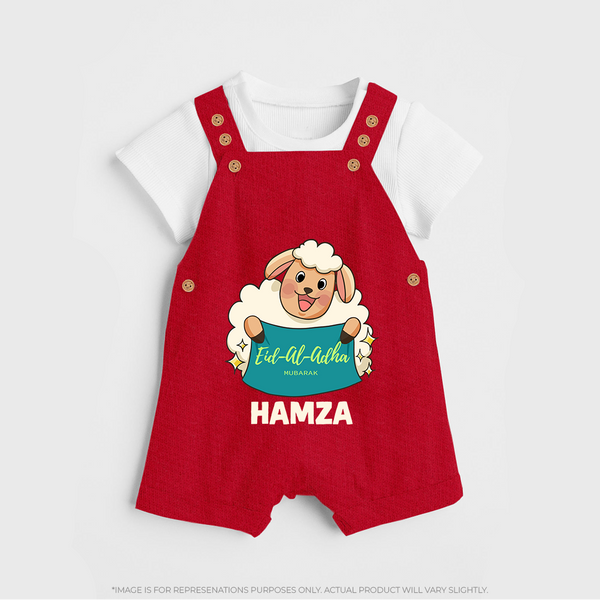 Eid Al Adha Cute Sheep Personalized Baby dungaree - RED - 0 - 5 Months Old (Chest 18")