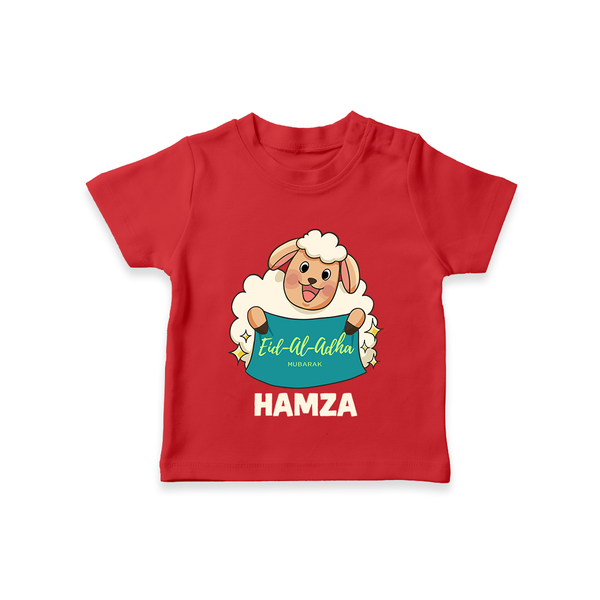Eid Al Adha Cute Sheep Personalized Baby Tshirt - RED - 0-5 Months Old (Chest 17")