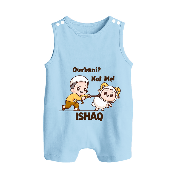 Qurbani Not Me Funny Eid Baby Button Romper (Personalized) - BABY BLUE - New Born (Chest 18")