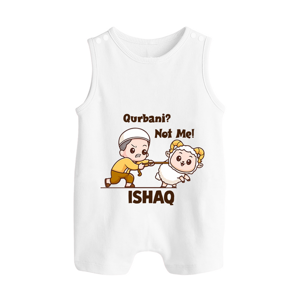 Qurbani Not Me Funny Eid Baby Button Romper (Personalized) - WHITE - New Born (Chest 18")