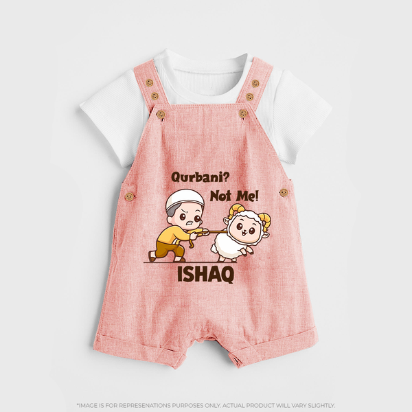 Qurbani Not Me Funny Eid Baby dungaree (Personalized) - PEACH - 0 - 5 Months Old (Chest 18")