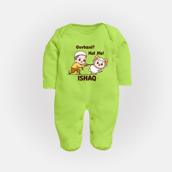 Qurbani Not Me Funny Eid Baby Full Body Suit (Personalized) - LIME GREEN - New Born (Chest 7.5")