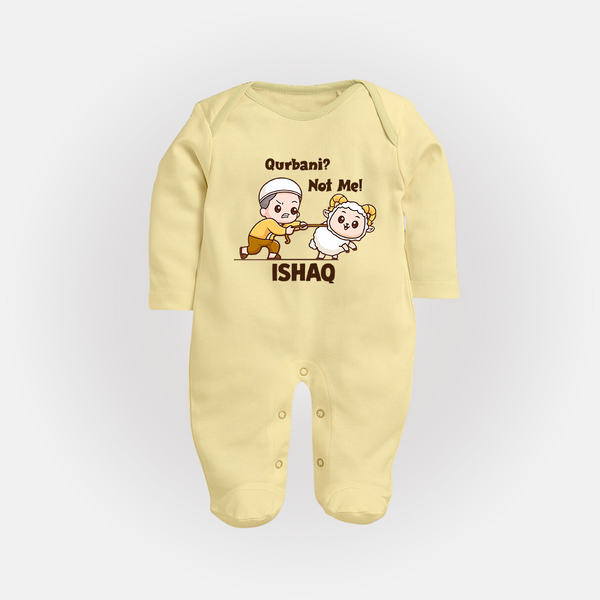 Qurbani Not Me Funny Eid Baby Full Body Suit (Personalized) - PASTEL YELLOW - New Born (Chest 7.5")