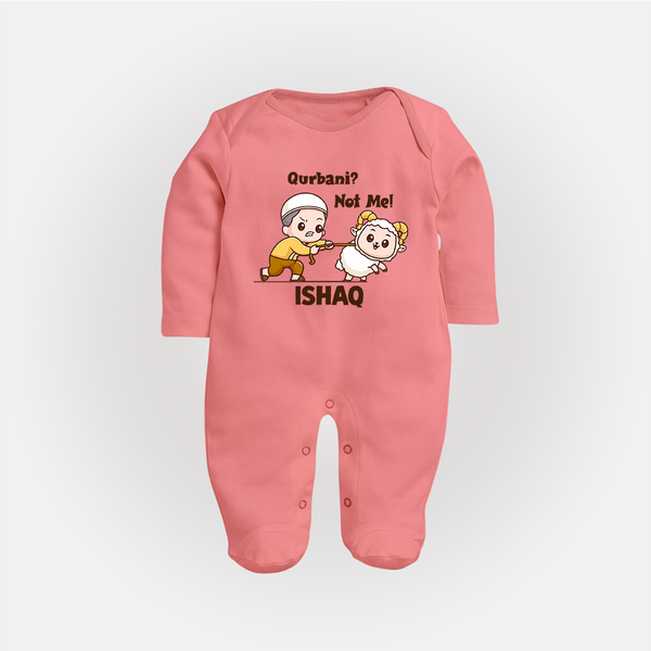 Qurbani Not Me Funny Eid Baby Full Body Suit (Personalized) - PEACH - New Born (Chest 7.5")