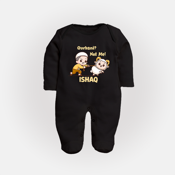 Qurbani Not Me Funny Eid Baby Full Body Suit (Personalized) - BLACK - New Born (Chest 7.5")