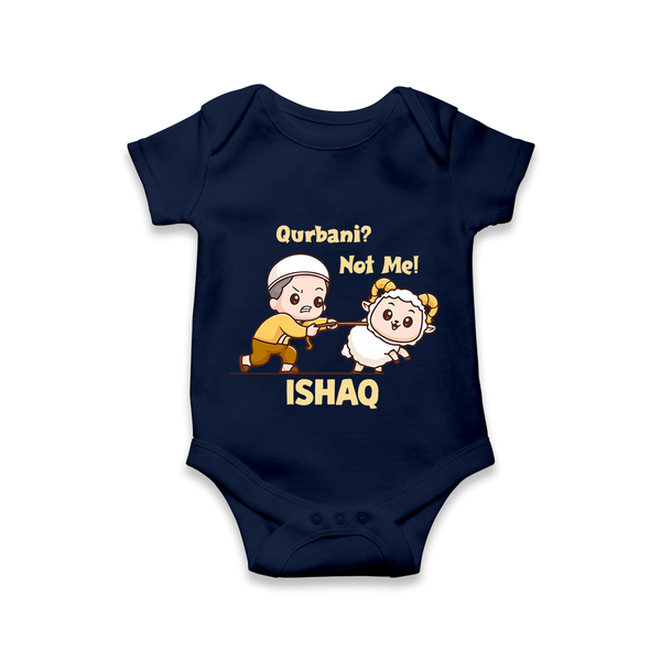 Qurbani Not Me Funny Eid Baby Romper (Personalized) - NAVY BLUE - New Born (Chest 14")