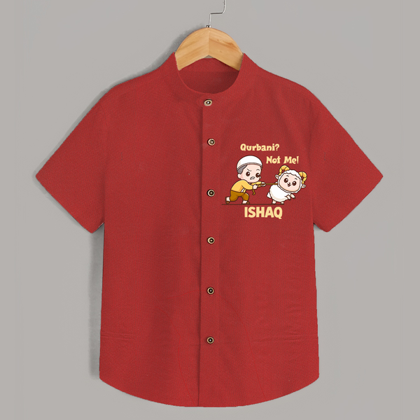 Qurbani Not Me Funny Eid Baby Shirt (Personalized) - RED - 0 - 6 Months Old (Chest 23")