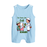 I’m Here for Eidi Cute Kids Eid Personalized Button Romper - BABY BLUE - New Born (Chest 18")