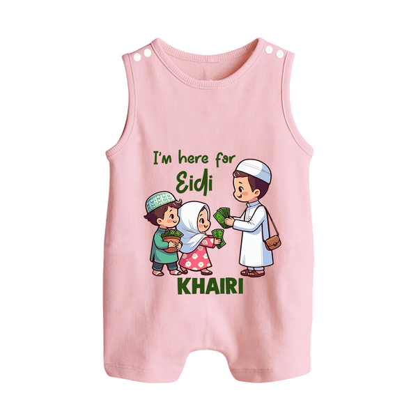 I’m Here for Eidi Cute Kids Eid Personalized Button Romper - BABY PINK - New Born (Chest 18")