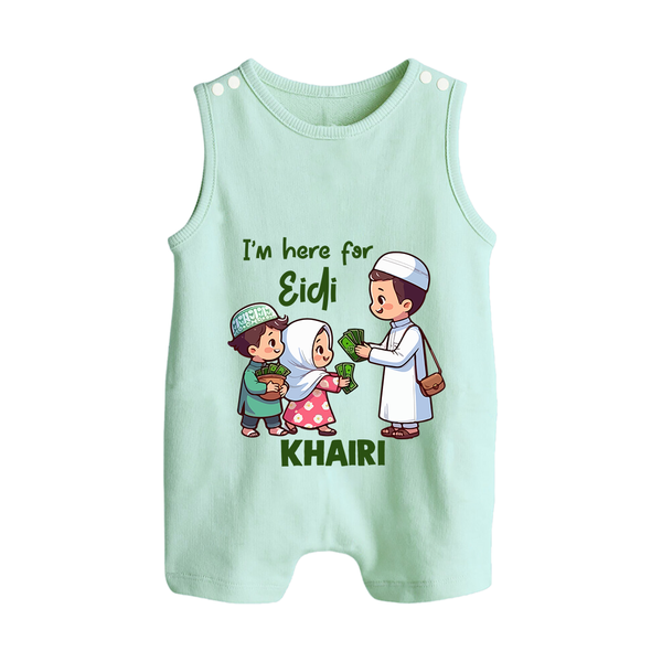 I’m Here for Eidi Cute Kids Eid Personalized Button Romper - MINT GREEN - New Born (Chest 18")