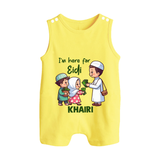 I’m Here for Eidi Cute Kids Eid Personalized Button Romper - PASTEL YELLOW - New Born (Chest 18")