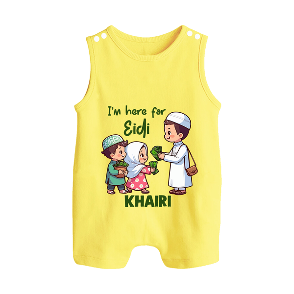 I’m Here for Eidi Cute Kids Eid Personalized Button Romper - PASTEL YELLOW - New Born (Chest 18")
