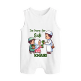 I’m Here for Eidi Cute Kids Eid Personalized Button Romper - WHITE - New Born (Chest 18")