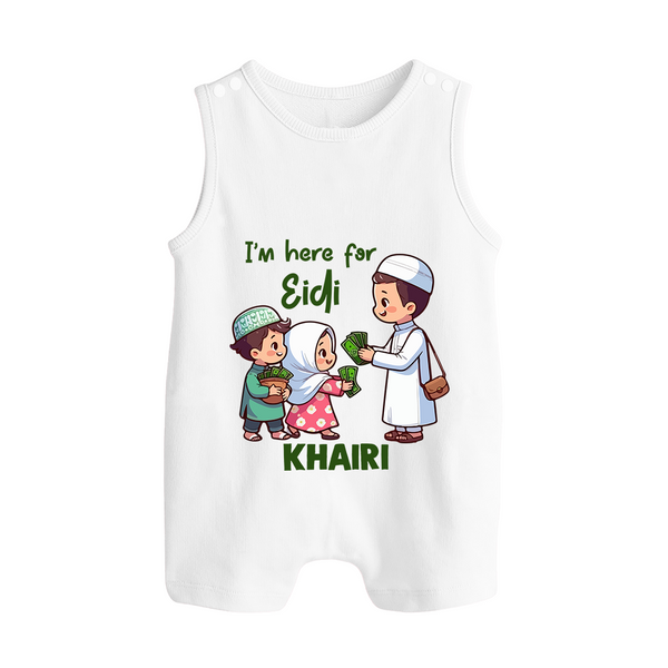 I’m Here for Eidi Cute Kids Eid Personalized Button Romper - WHITE - New Born (Chest 18")