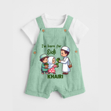 I’m Here for Eidi Cute Kids Eid Personalized dungaree - MINT GREEN - 0 - 5 Months Old (Chest 18")