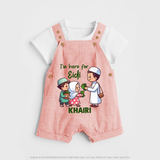 I’m Here for Eidi Cute Kids Eid Personalized dungaree - PEACH - 0 - 5 Months Old (Chest 18")