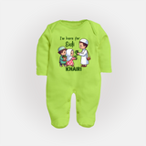 I’m Here for Eidi Cute Kids Eid Personalized Full Body Suit - LIME GREEN - New Born (Chest 7.5")
