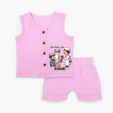 I’m Here for Eidi Cute Kids Eid Personalized jabla - BABY PINK - 0 - 3 Months Old (Chest 9.8")