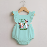 I’m Here for Eidi Cute Kids Eid Personalized Romper Frock - MINT GREEN - 0 - 3 Months Old (Chest 19")