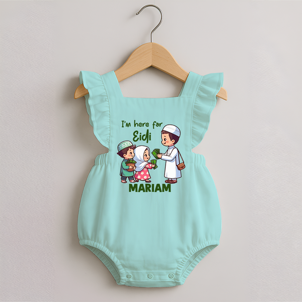I’m Here for Eidi Cute Kids Eid Personalized Romper Frock - MINT GREEN - 0 - 3 Months Old (Chest 19")