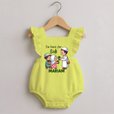 I’m Here for Eidi Cute Kids Eid Personalized Romper Frock - PASTEL YELLOW - 0 - 3 Months Old (Chest 19")