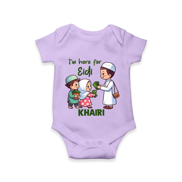 I’m Here for Eidi Cute Kids Eid Personalized Romper - LILAC - New Born (Chest 14")