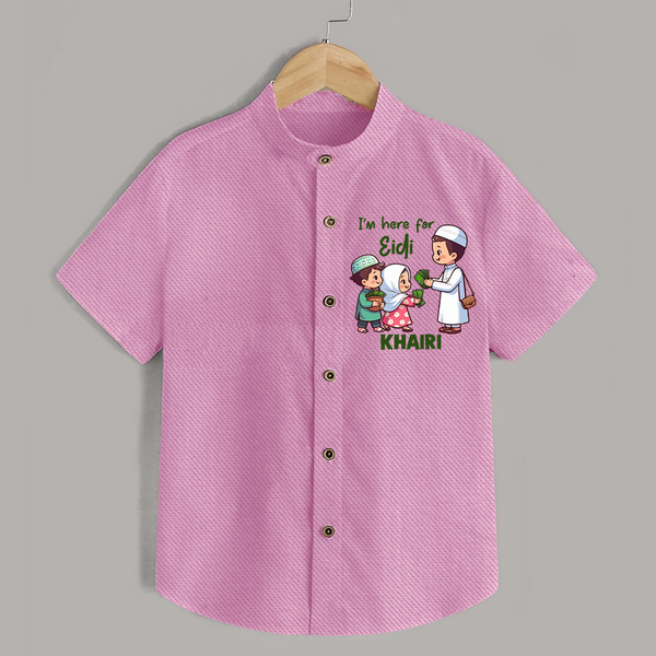 I’m Here for Eidi Cute Kids Eid Personalized Shirt - BABY PINK - 0 - 6 Months Old (Chest 23")