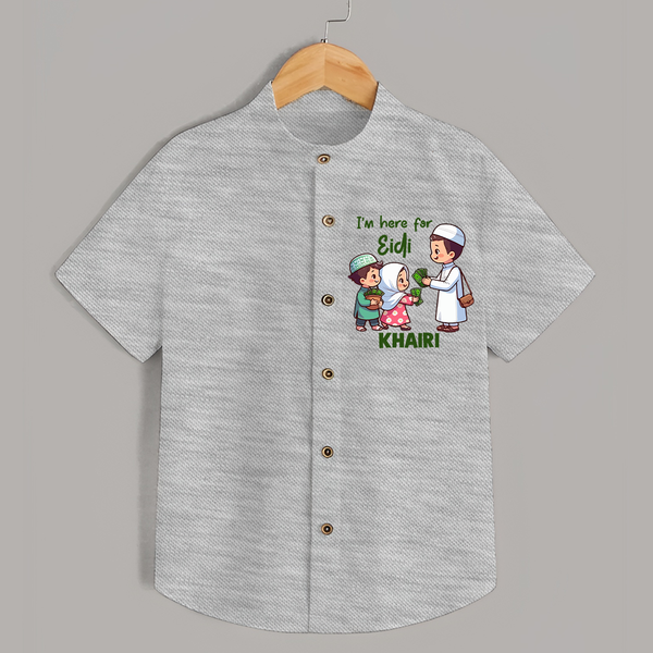 I’m Here for Eidi Cute Kids Eid Personalized Shirt - GREY - 0 - 6 Months Old (Chest 23")