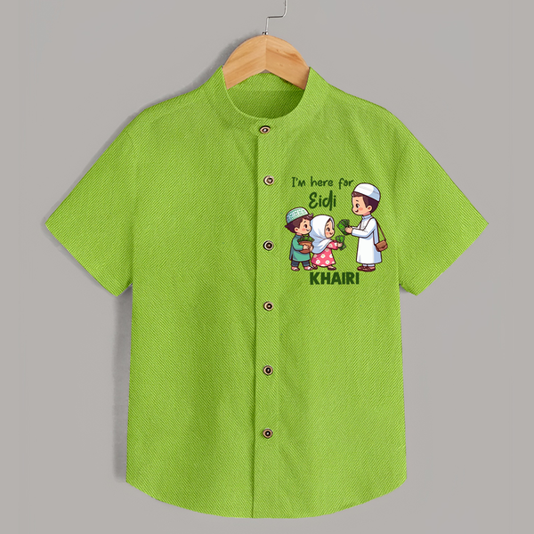 I’m Here for Eidi Cute Kids Eid Personalized Shirt - LIME GREEN - 0 - 6 Months Old (Chest 23")