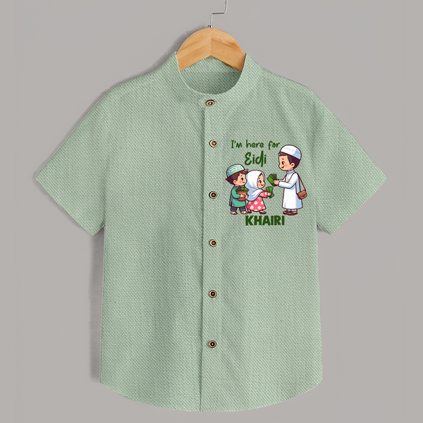 I’m Here for Eidi Cute Kids Eid Personalized Shirt - MINT GREEN - 0 - 6 Months Old (Chest 23")