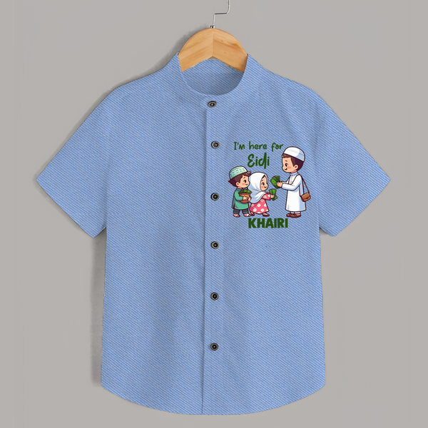 I’m Here for Eidi Cute Kids Eid Personalized Shirt - SKY BLUE - 0 - 6 Months Old (Chest 23")