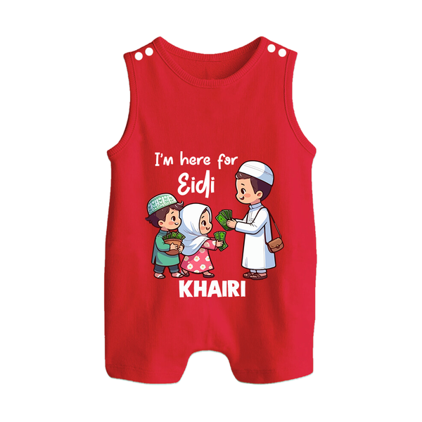 I’m Here for Eidi Cute Kids Eid Personalized Button Romper - RED - New Born (Chest 18")