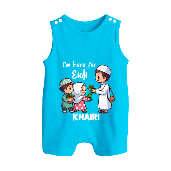 I’m Here for Eidi Cute Kids Eid Personalized Button Romper - SKY BLUE - New Born (Chest 18")