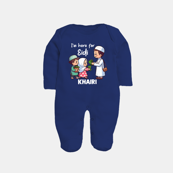 I’m Here for Eidi Cute Kids Eid Personalized Full Body Suit - NAVY BLUE - New Born (Chest 7.5")