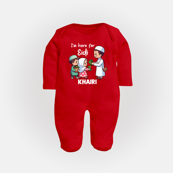 I’m Here for Eidi Cute Kids Eid Personalized Full Body Suit - RED - New Born (Chest 7.5")