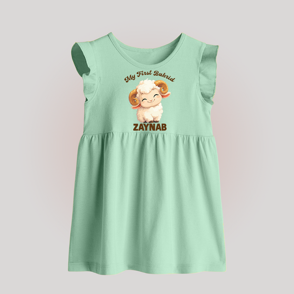 My First Bakrid Cute Lamb Personalized Baby Baby Frock - MINT GREEN - 0 - 3 Months Old (Chest 17")